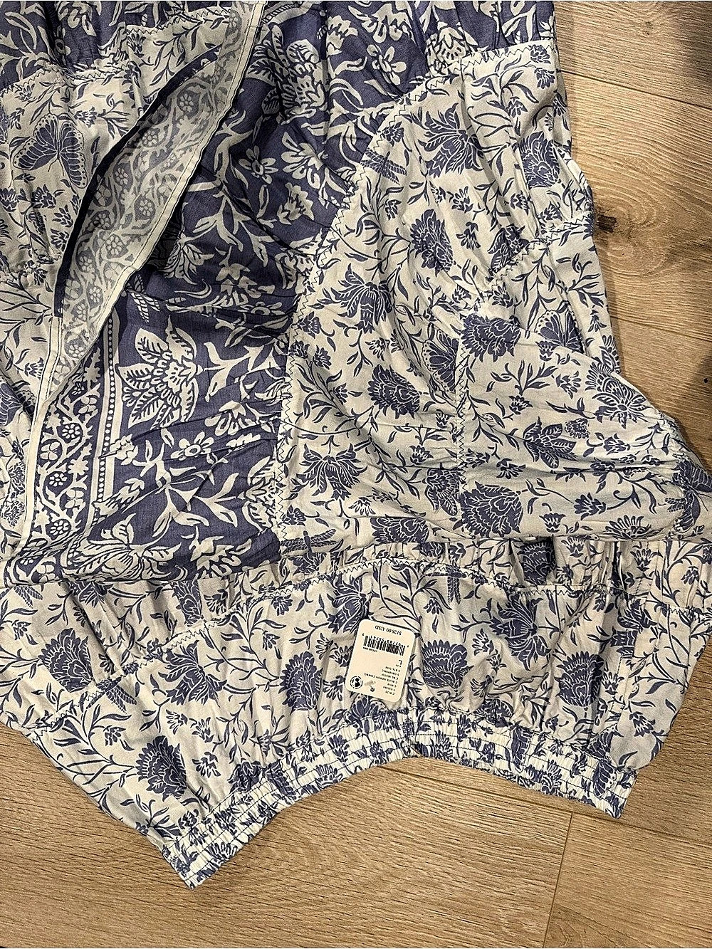 Free People In Full Swing Midi Skirt in Blue & White Size Large